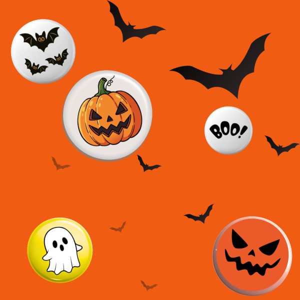 BADGES ON AN ORANGE BACKGROUND