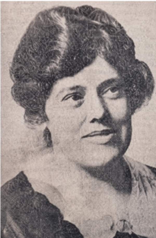 Black-and-white head-and-shoulders portrait of Maud Hummerston, with dark wavy hair, facing slightly to the viewer's left