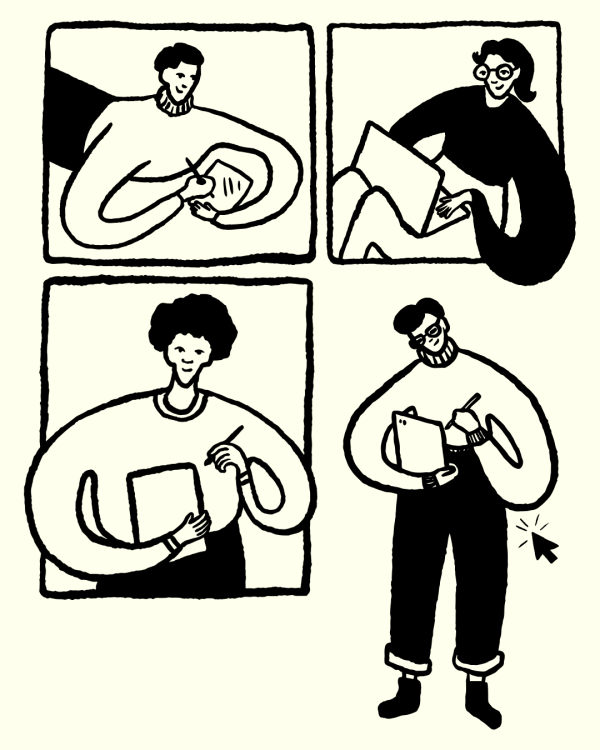 Drawings of people writing