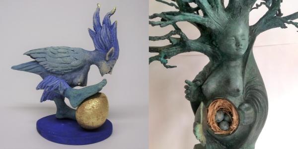 Two images of hybrid human and fantasy figures