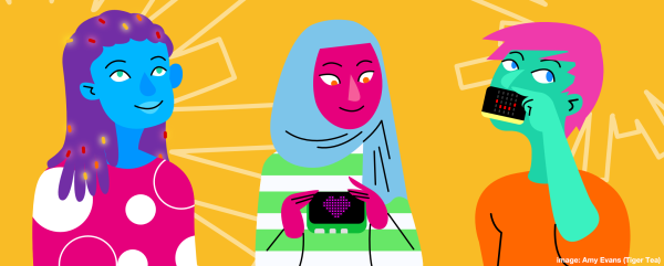 Cartoon image of three young people