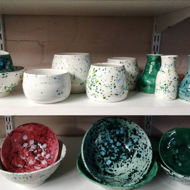A photograph of ceramic bowls made in the workshop leaders session.