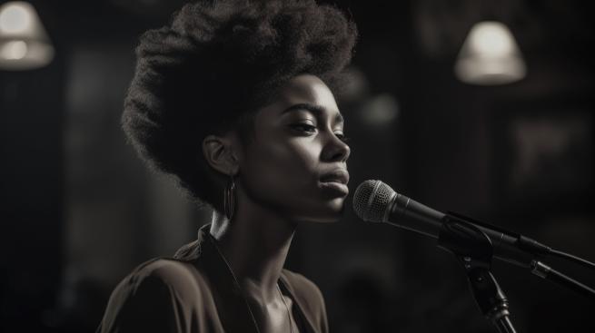 a performer at the mic