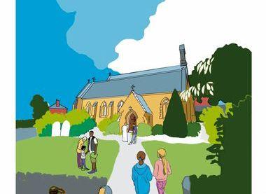 Picture of St James' Church created by a member of the congregation for 175th anniversary celebrations in 2023