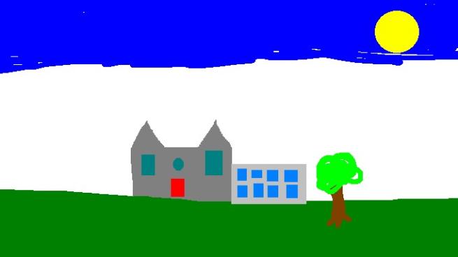 A very poor MS paint drawing of a primary school