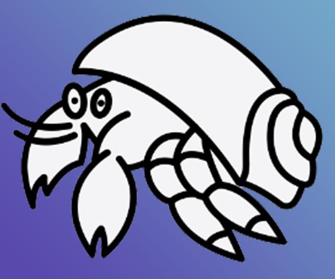 A sketch of a hermit crab against a blue background