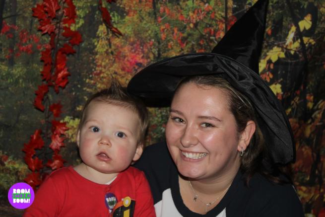 Family wearing a witch hat