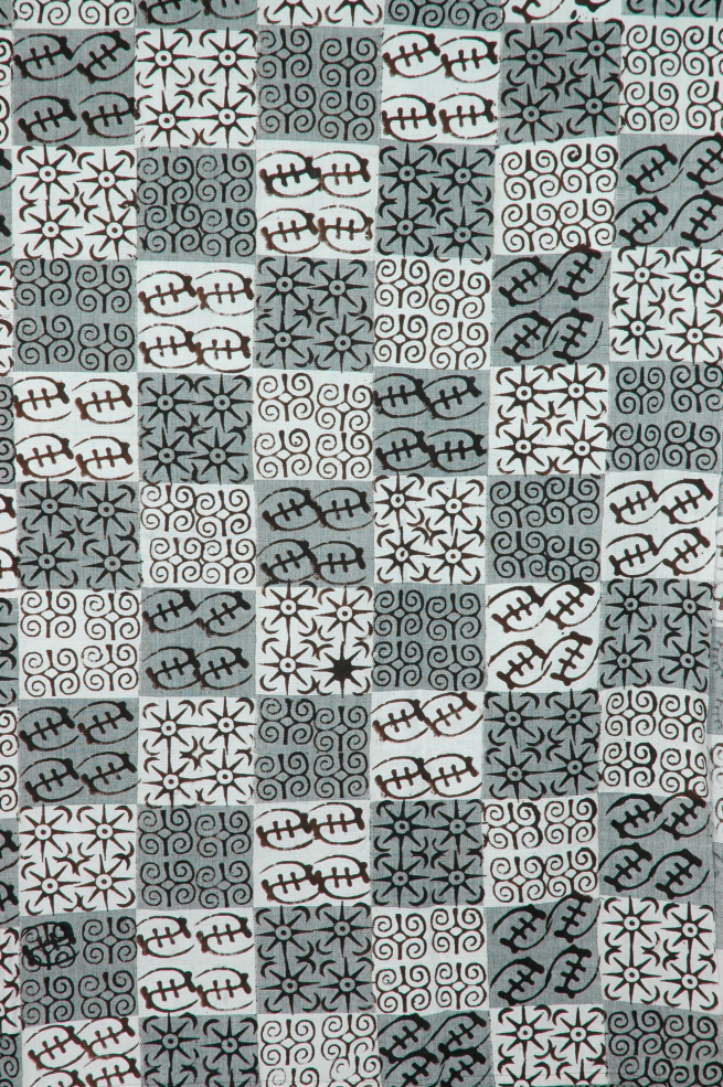 Black and white Adinkra printed cloth from Ghana 