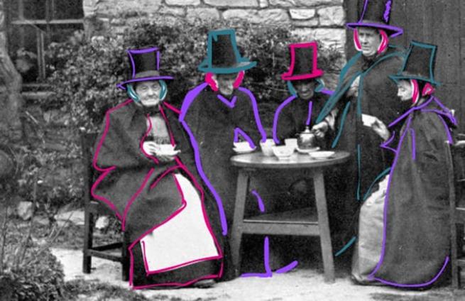 Puritans in black and white outlined in Neon colours