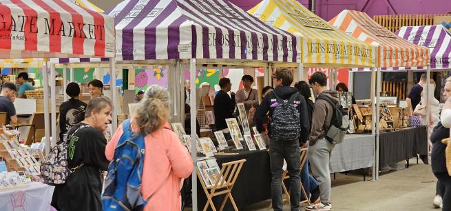 Upto 30 artists stalls at the bottom of Leeds Kirkgate Market.