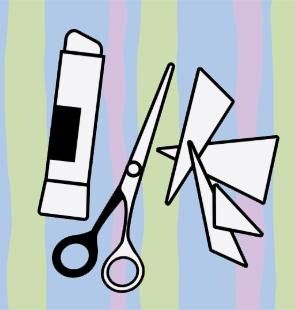 A sketch of scissors, paper and glue