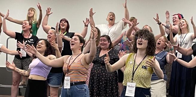 The chorus in full flow - looking happy!