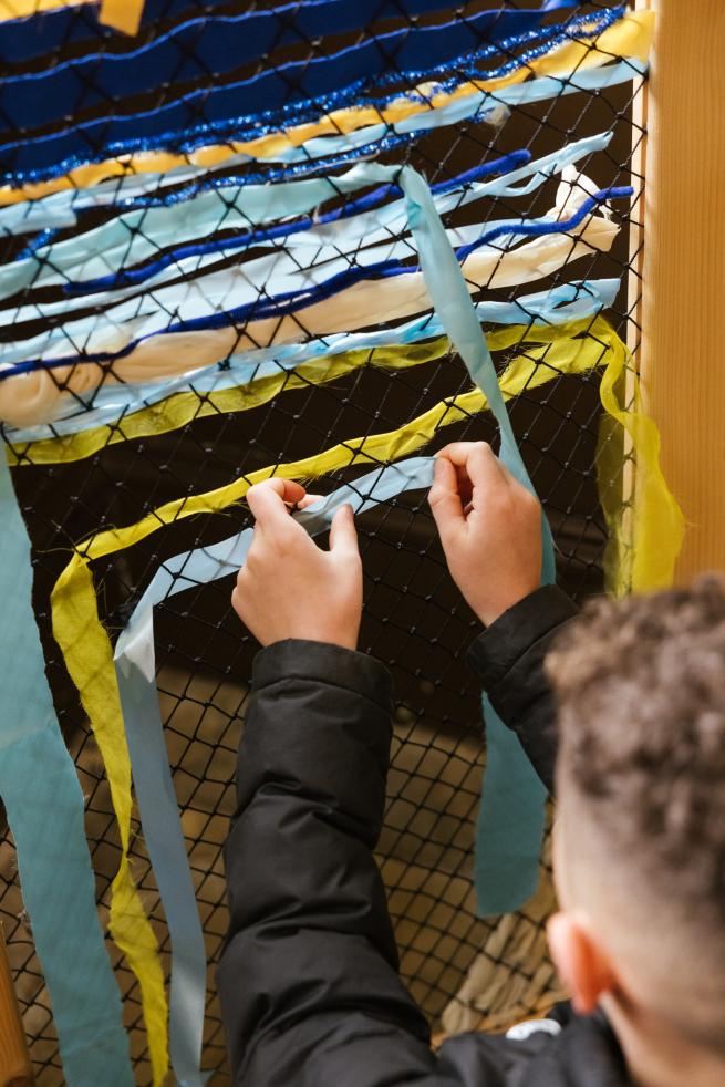 A children weaving