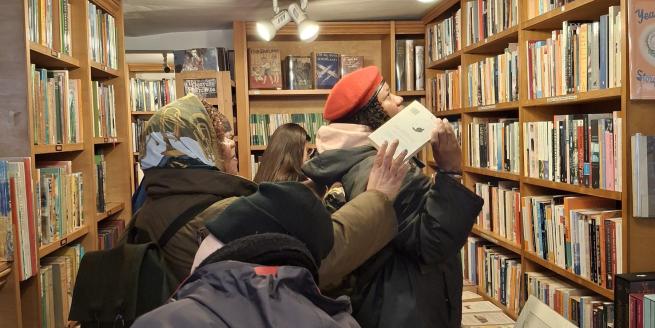 a group in a bookshop