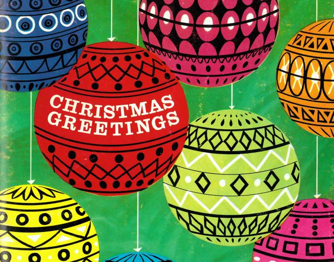 An illustration of colourful Christmas baubles