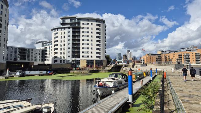 A photograph of Leeds Dock on a sunny day
