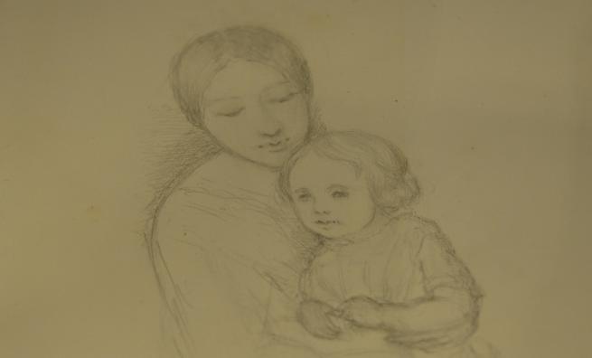 Sketch of a woman holding a child