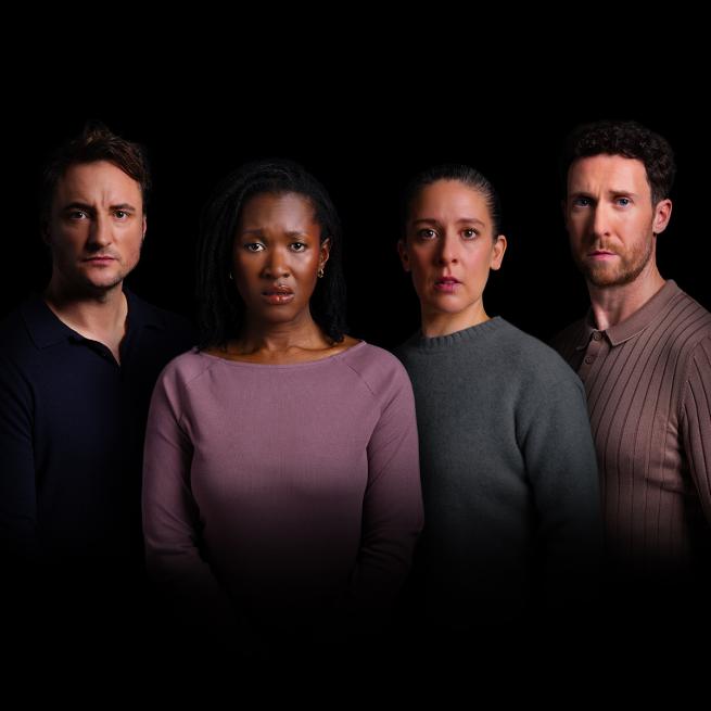 James Bye, Shvorne Marks, Natalie Casey and Grant Kilburn stood against a black background. 