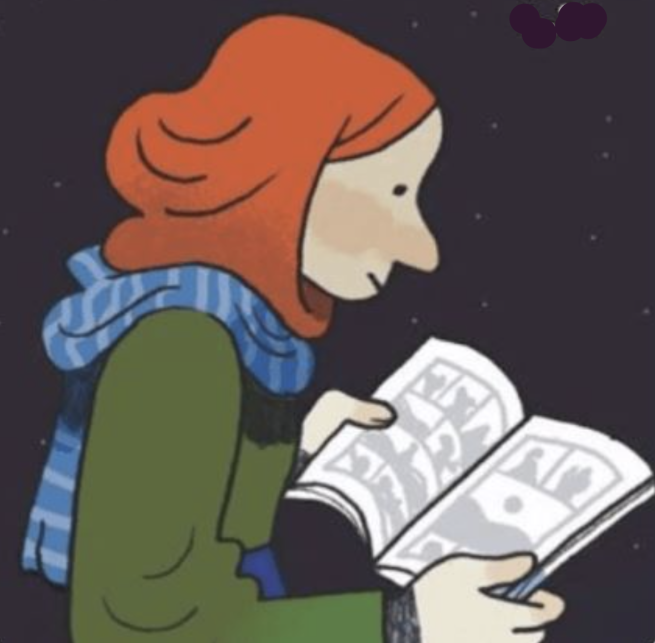 Image of person reading with text saying thought bubble