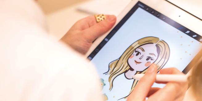 Buttercrumble illustrate a portrait on an iPad.