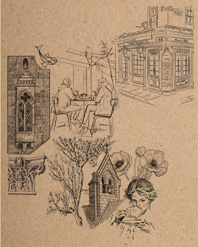 sketches on brown paper