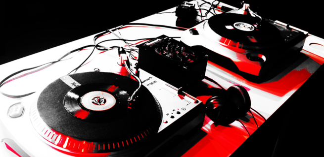 red black and white image of decks 