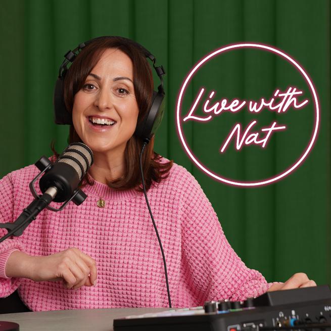 Natalie Cassidy in a podcast studio