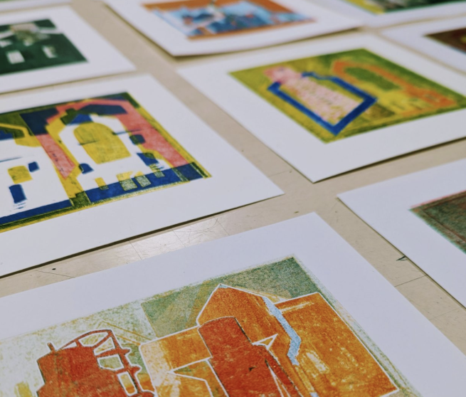 A selection of abstract prints in multiple colours