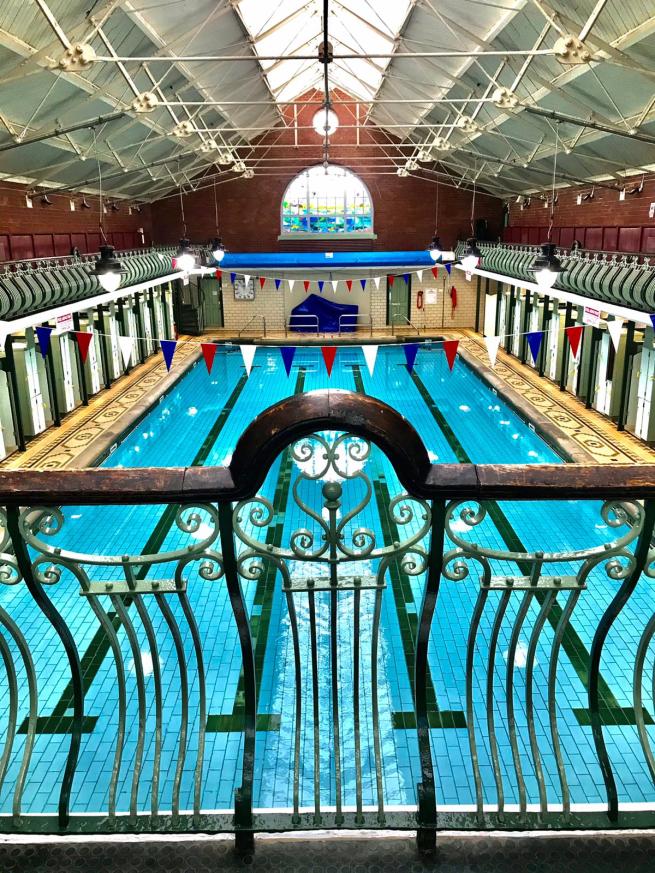 Colourful image of Bramley Baths heritage pool hall