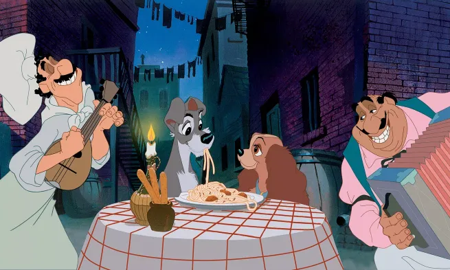 A still from the film "Lady and the Tramp"