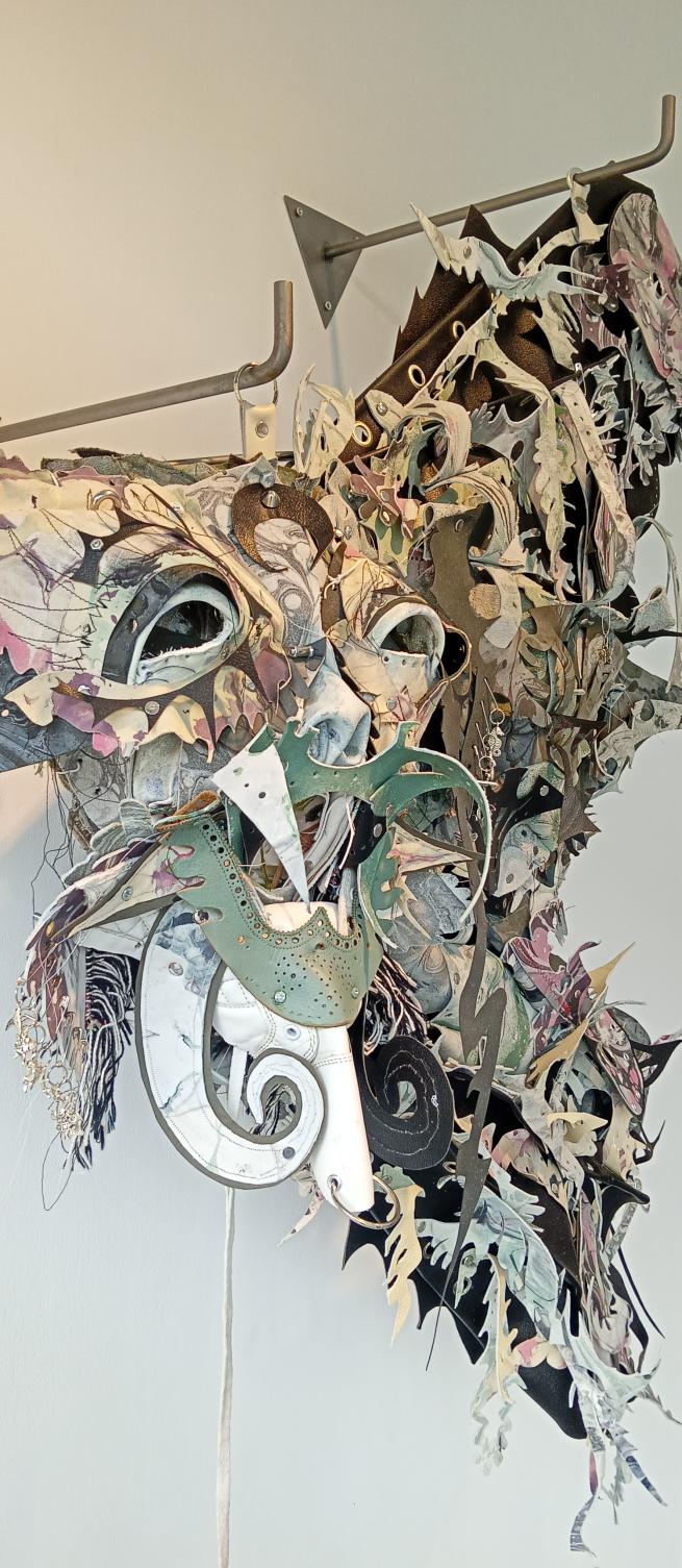Masque traditional vintage made from recycled and leather materials