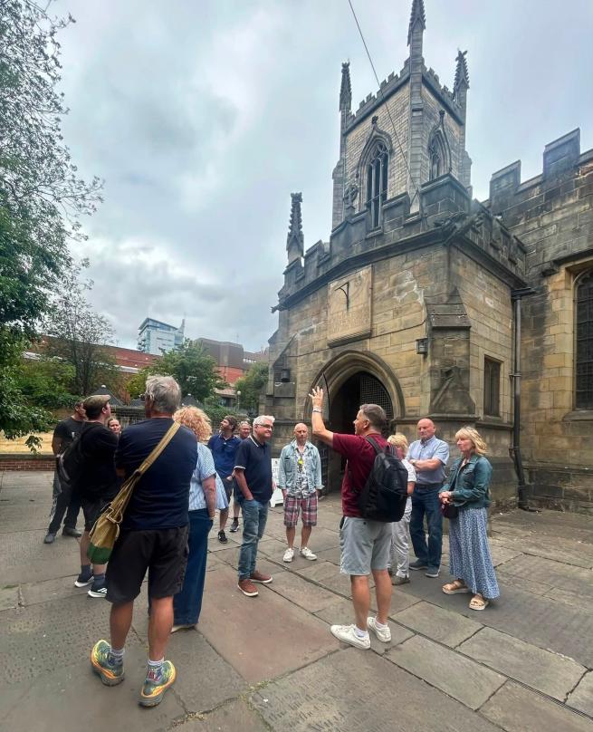 The walking tour visits the church of St John The Evangelist
