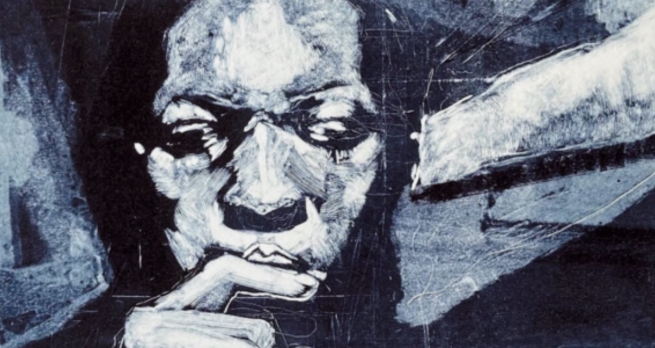 An abstract portrait in shades of black and white