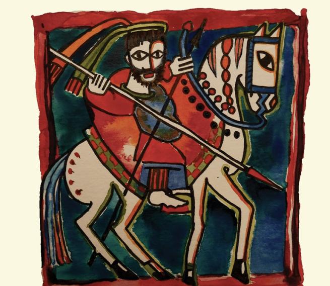 a medaeival illustration of a person on a horse