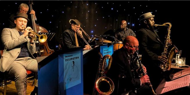 Members of the Pocket Ellington band with instruments 