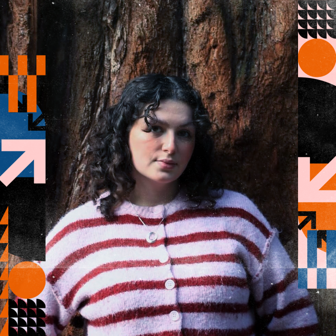 Louise Muxworthy on a brown background.