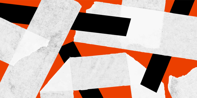 Lines of black and white tape on an orange background