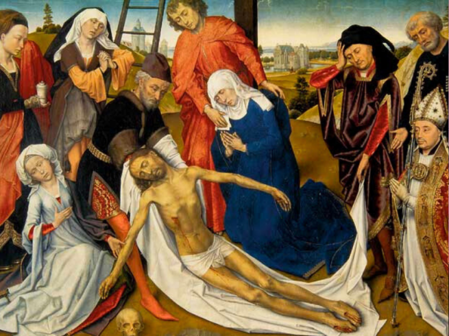 Caravaggio painting of Christ being taken down from the cross.