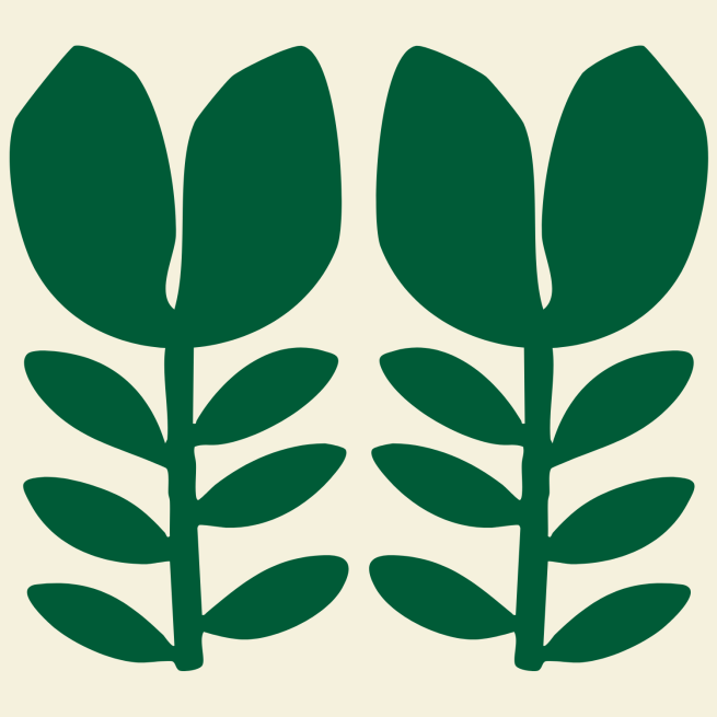 Green flowers on beige background