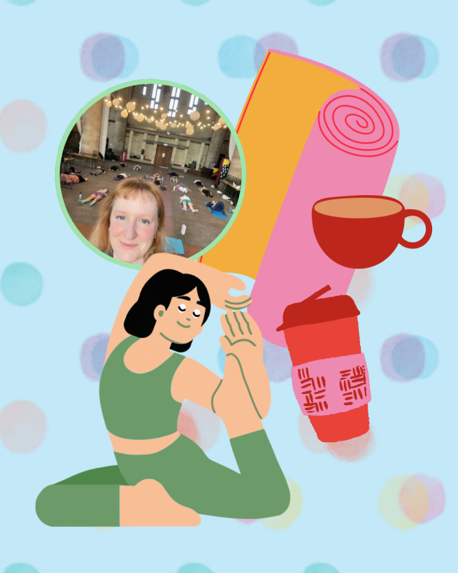 Graphic of yoga and coffee cups