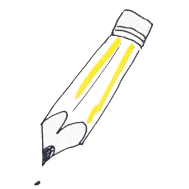 A drawing of a pencil with two yellow streaks on it.