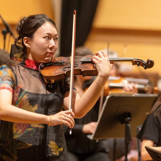 A lady playing Violin