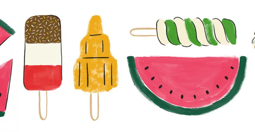 illustration of ice cream, lollies and melon