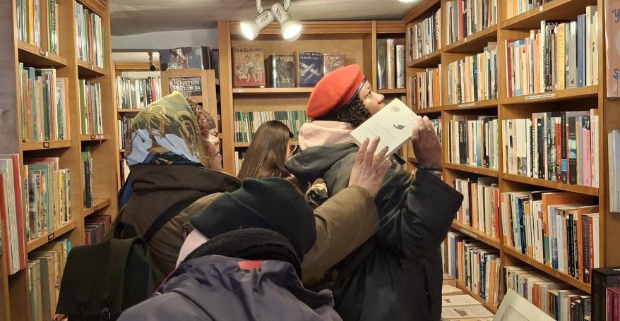 a group in a bookshop