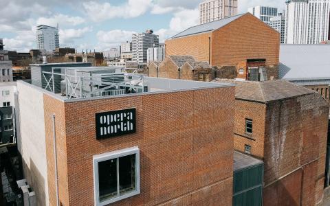 The Howard Opera Centre with the skyline of Leeds in the background © Tom Arber