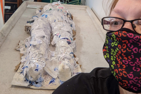 the artist with her work