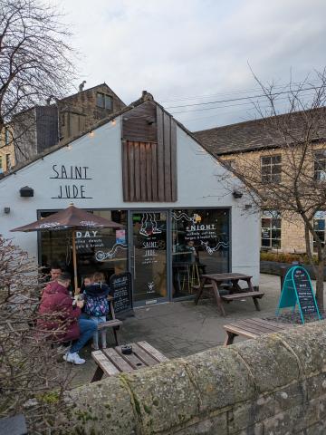 Exterior of small cafe and terrace