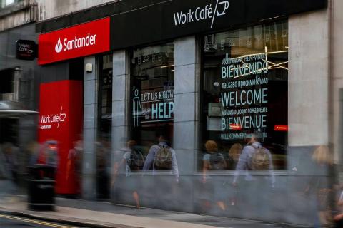 Shows the front of the Work Café, from the outside, taken from Park Row