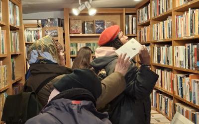 a group in a bookshop