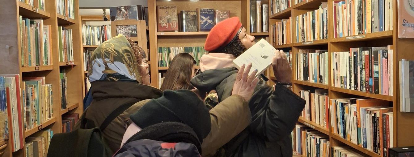 a group in a bookshop